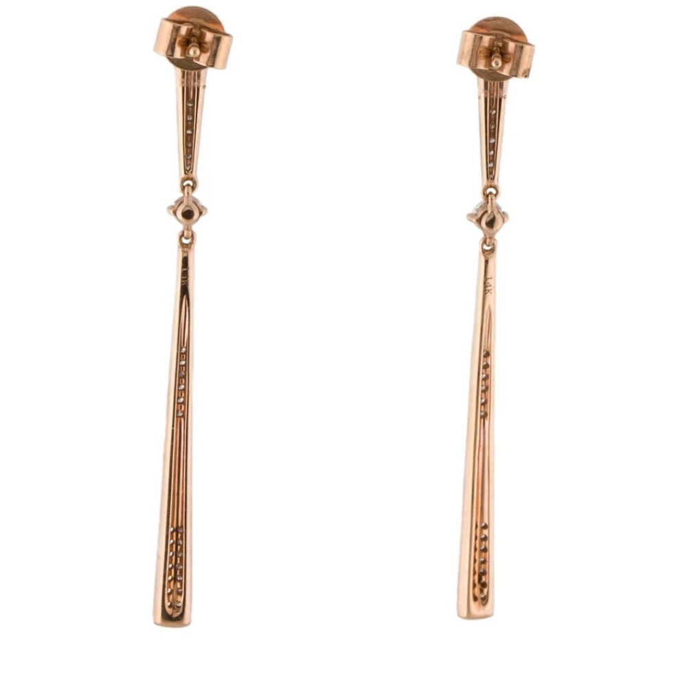🎄🎁14k Rose Gold Diamond Drop Earrings - Picture 2 of 5